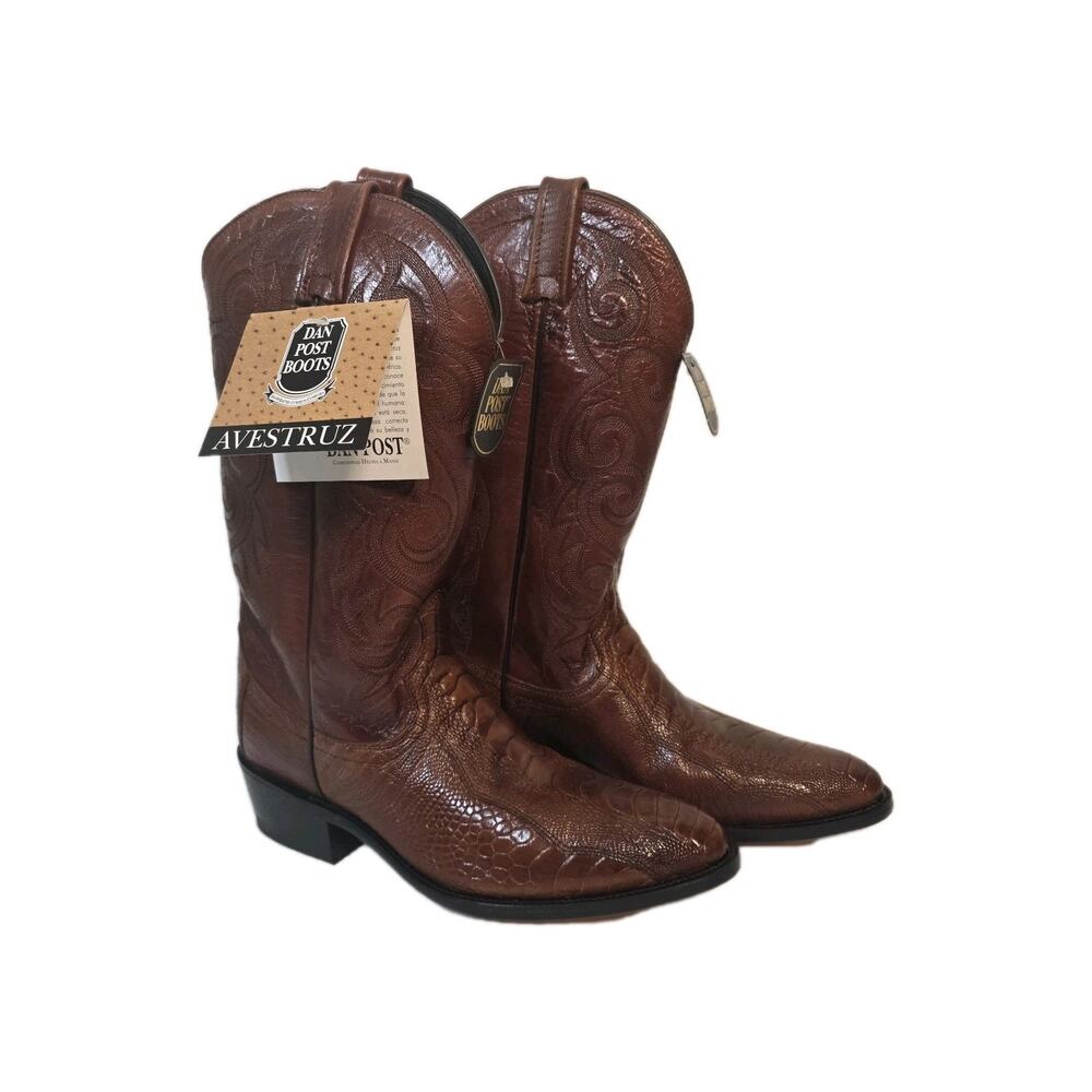 Dan Post Womens 9.5D Genuine Ostrich Leg Cognac Western Cowboy Boots Vintage